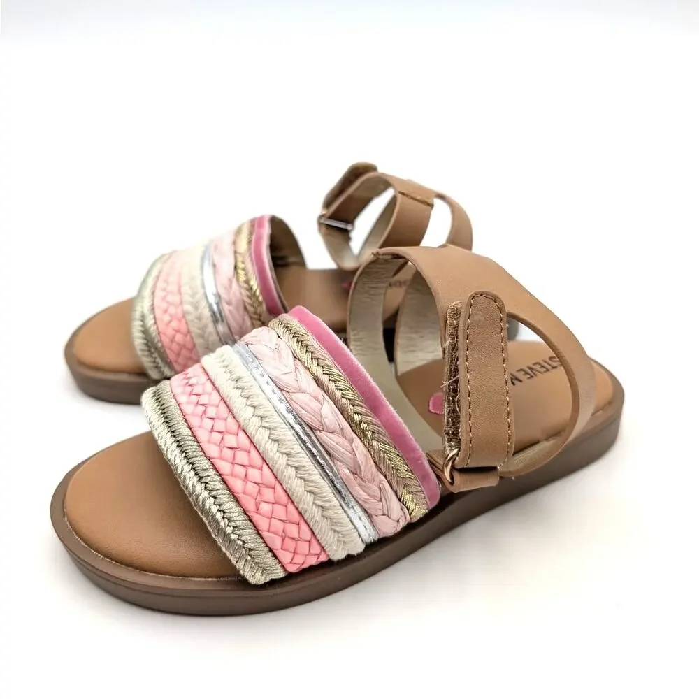 Steve Madden Kassi Flat Sandal Open Round Toe Girl's Pink Size US10